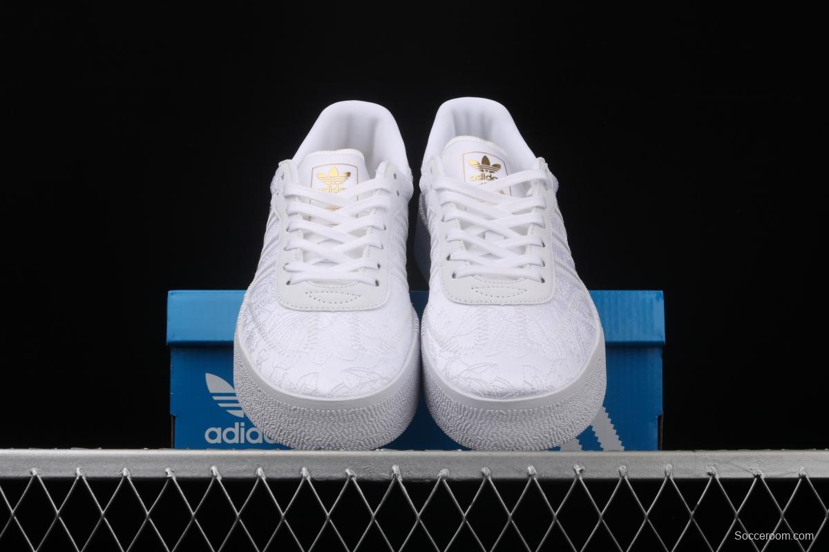 Adidas Sambarose W EG5158 clover vintage pure white embroidered thick-soled high board shoes