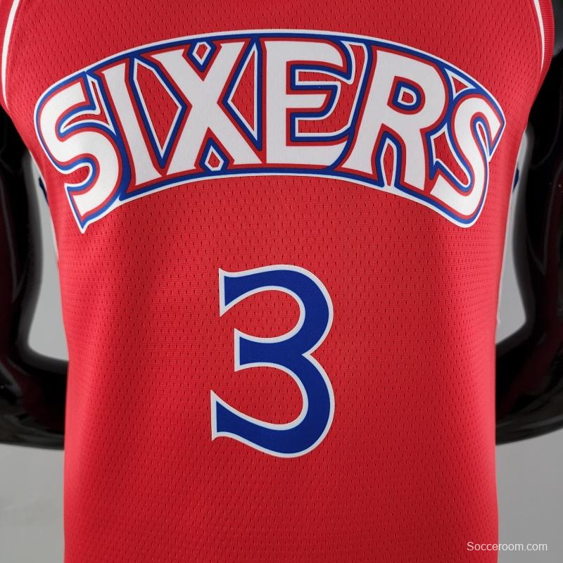 Rookie Philadelphia 76ers Iverson #3 Red NBA Jersey 