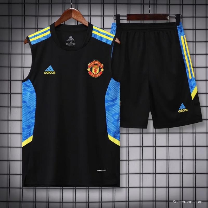 22/23 Manchester United Pre-Training Jersey Black+bule Vest