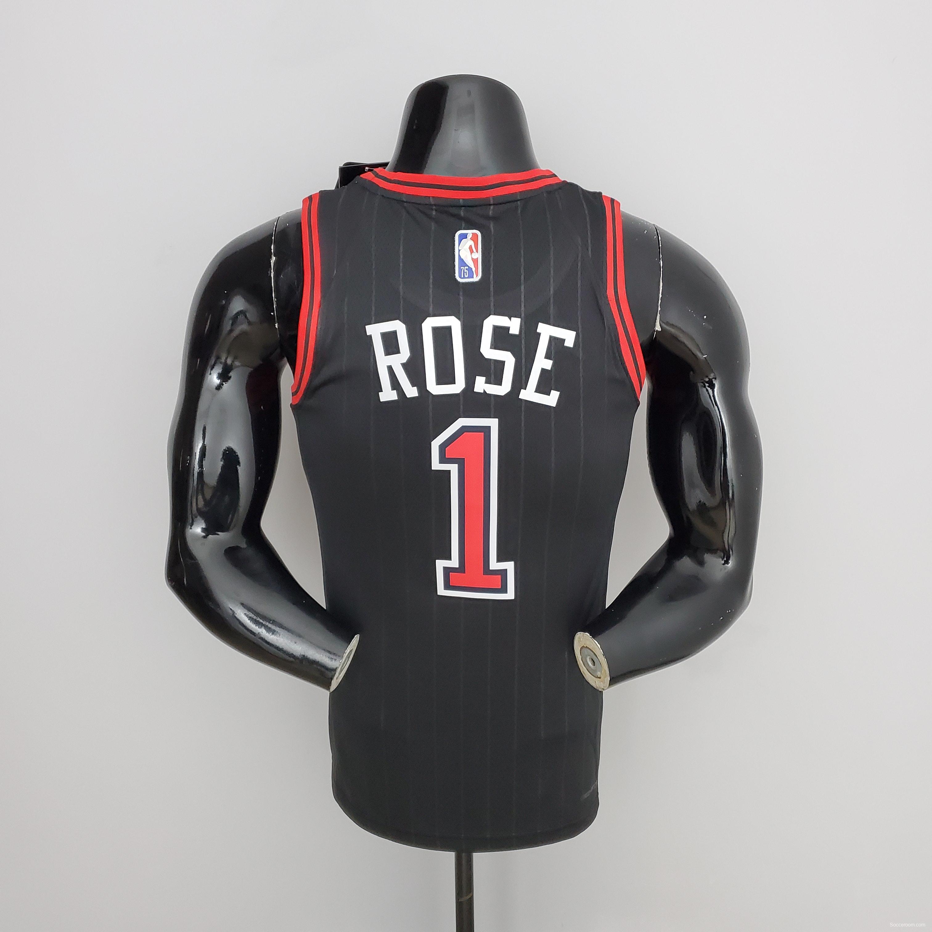 75th Anniversary Rose #1 Bulls Flyers Black NBA Jersey