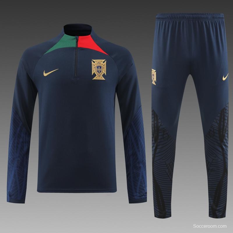 2022 Portugal Navy Half Zipper Tracksuit