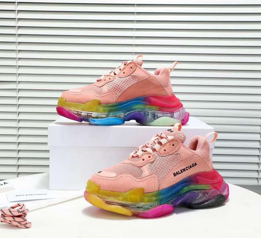 Men/Women Balenciaga Triple S MutiColor Clear Sole Pink Sneaker Item 6380400