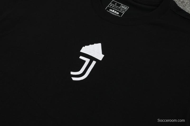 23/24 Juventus Black Cotton Short Sleeve Jersey+Shorts