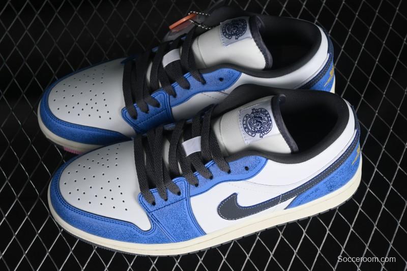 Nike Air Jordan 1 Low Flight Vintage Retro Sneakers in White and Blue - FV8439-104