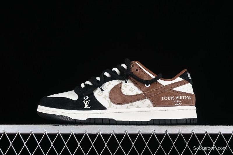 Nike SB Dunk Low LV Collaboration - Black Brown Fade Anniversary Custom Low-Top Casual Sneakers - SJ2068-233