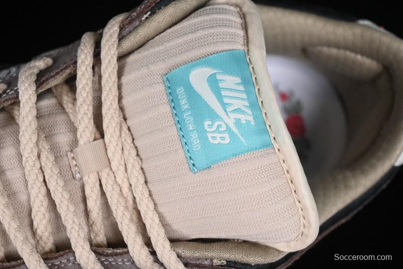 Nike SB Dunk Low Retro Sneakers with Floral Embossed Design and Tiffany Blue Accents - FZ3129-200
