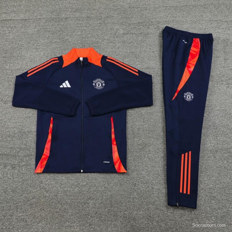 24/25 Manchester United Navy/Orange Full Zipper Jacket +Long Pants