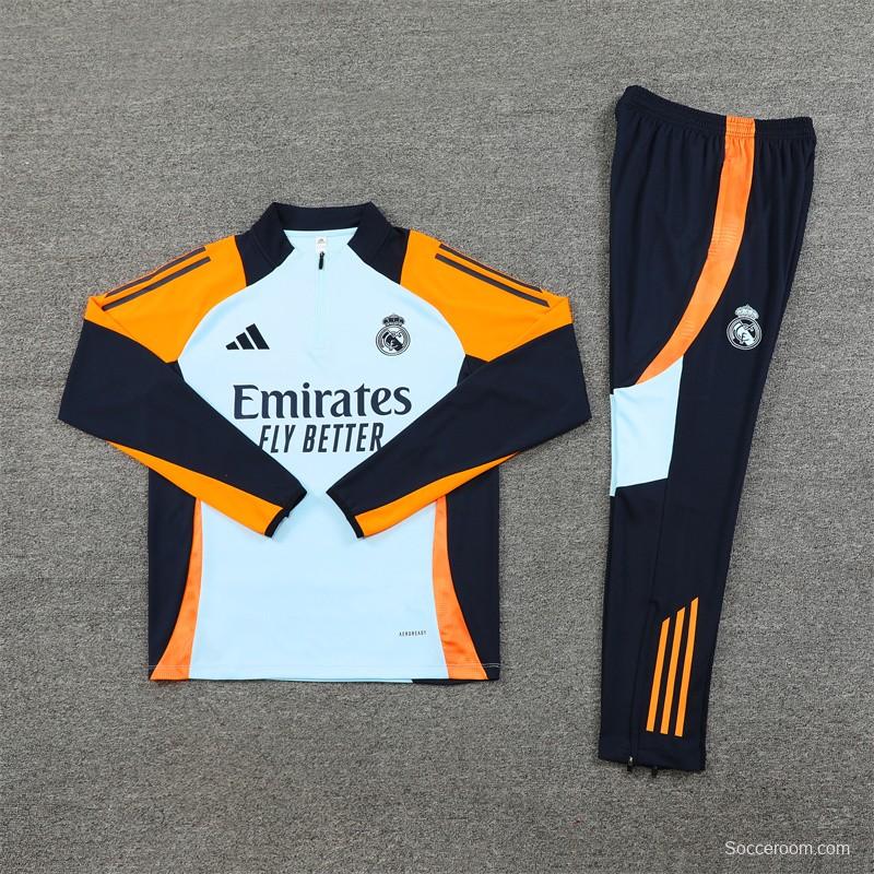 24/25 Real Madrid Light Blue/Orange Half Zipper Jacket+Long Pants