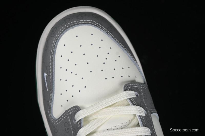 Nike SB Dunk Low Gucci Collaboration - Double G Grey Green Swoosh Anniversary Custom Low-Top Casual Skate Shoes - SF1588-134