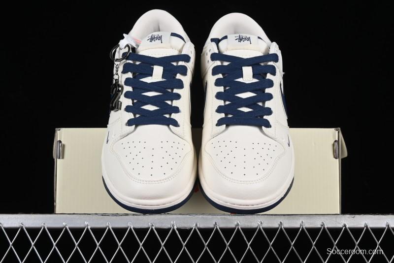 Stussy x Nike SB Dunk Low Anniversary Custom Sneakers with Blue Swoosh - DQ1098-379