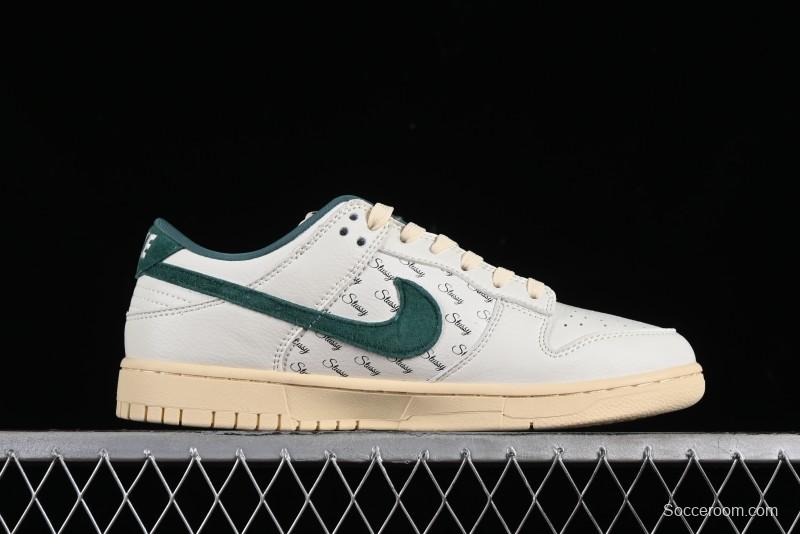 Nike SB Dunk Low Stussy Collaboration Beige Green Mini Swoosh Anniversary Custom Low-Top Casual Sneakers - CF3688-006