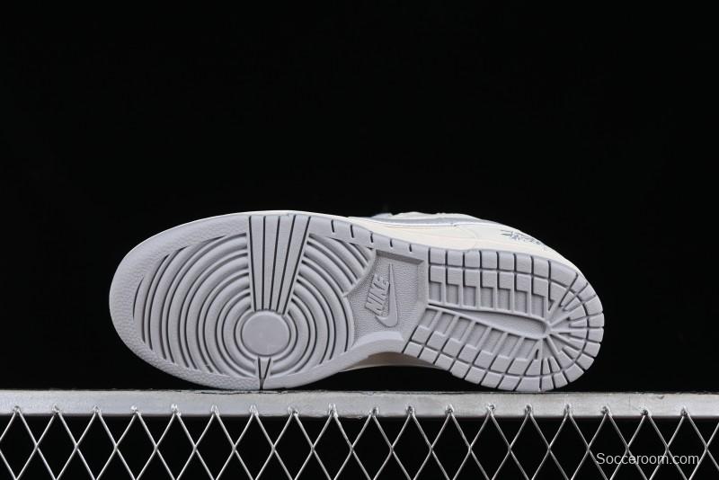 Stussy x Nike SB Dunk Low Retro Premium Sneakers in Off-White Light Grey Swoosh - DQ1098-377