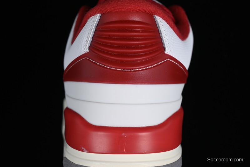 Nike Air Jordan 2/3 Retro Low Top Basketball Shoes in White and Red - FD0383-161