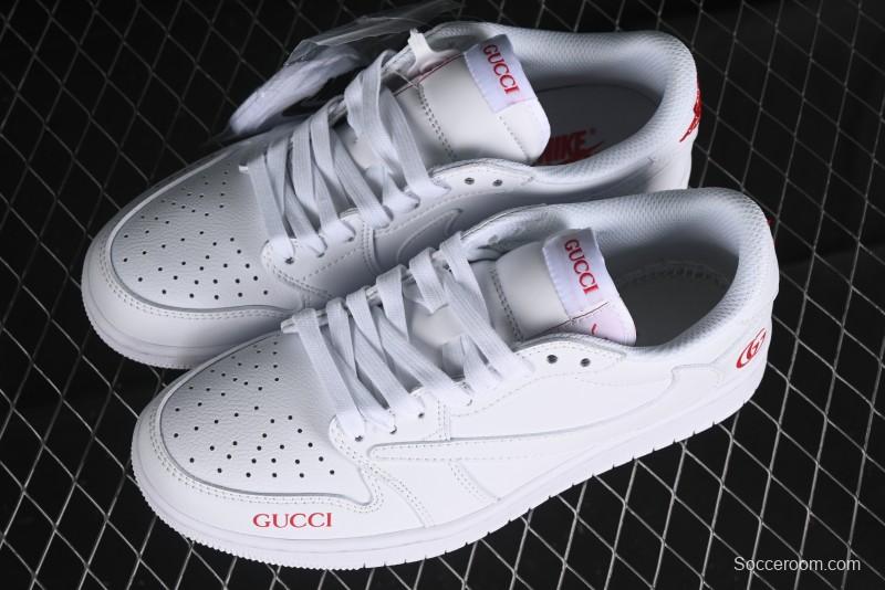 Nike Travis Scott x Fragment Design x Air Jordan 1 Low OG SP AJ1 Gucci Collaboration - White Low-Top Casual Sneakers LJ5188-014