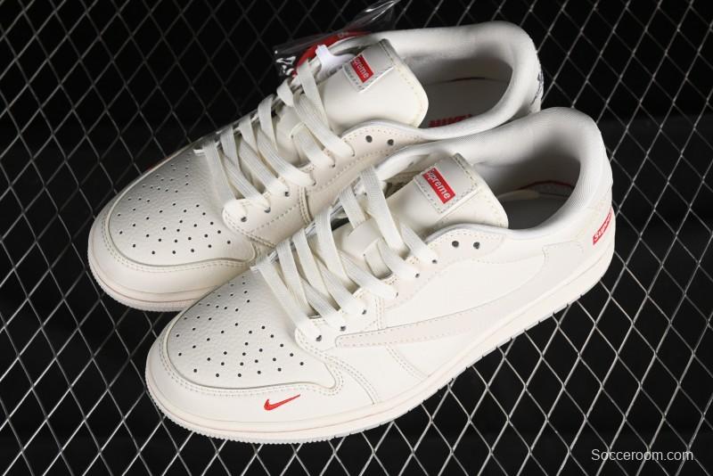 Nike Travis Scott x Fragment Design x Air Jordan 1 Low OG SP AJ1 Supreme Collaboration - Classic Off-White Low-Top Lifestyle Sneakers - XY2688-104