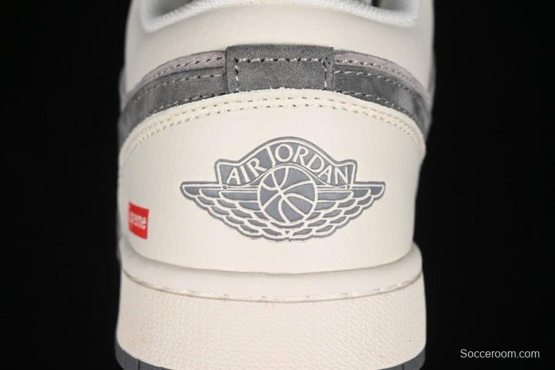 Nike Air Jordan 1 Low Supreme Collaboration - Dual-Tone Beige/Grey Retro Basketball Shoes - SJ9950-030
