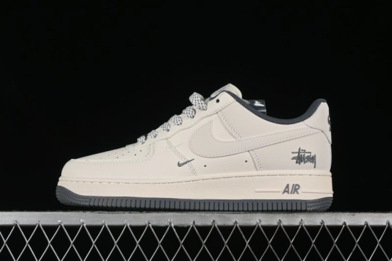 Nike Air Force 1 '07 Low Stussy Collaboration - Light Grey Double Swoosh Casual Sneakers - XZ6188-012