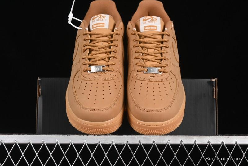 Nike Supreme x Air Force 1 Low Casual Sneakers in Wheat Suede with Full-Length Air Cushion - DN1555-200