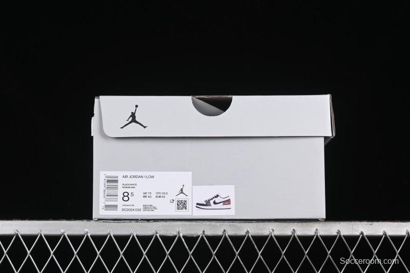 Nike Air Jordan 1 Low Supreme Collaboration - Black White Embossed Custom Retro Basketball Shoes DC2024-032