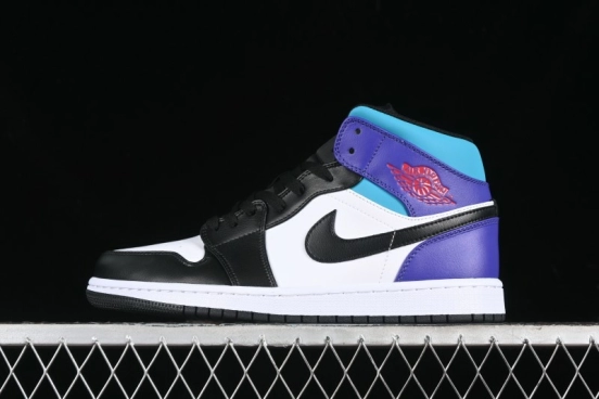 Nike Air Jordan 1 Mid AJ1 Lakers Colorway Black White Purple Mid-Top Casual Sneakers - DQ8426-154