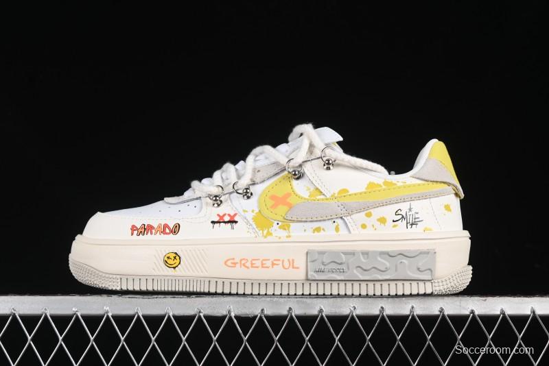 Nike Air Force 1 Fontanka Custom Graffiti Low-Top Casual Sneakers with Deconstructed Dual Laces - DV6984-001