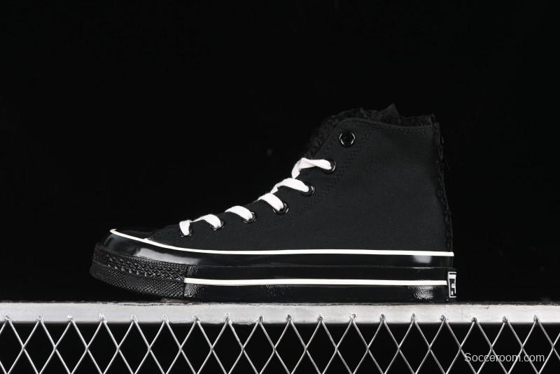 Converse Chuck 1970s High Top Canvas Shoes in Black Lace Punk Style - A10026C