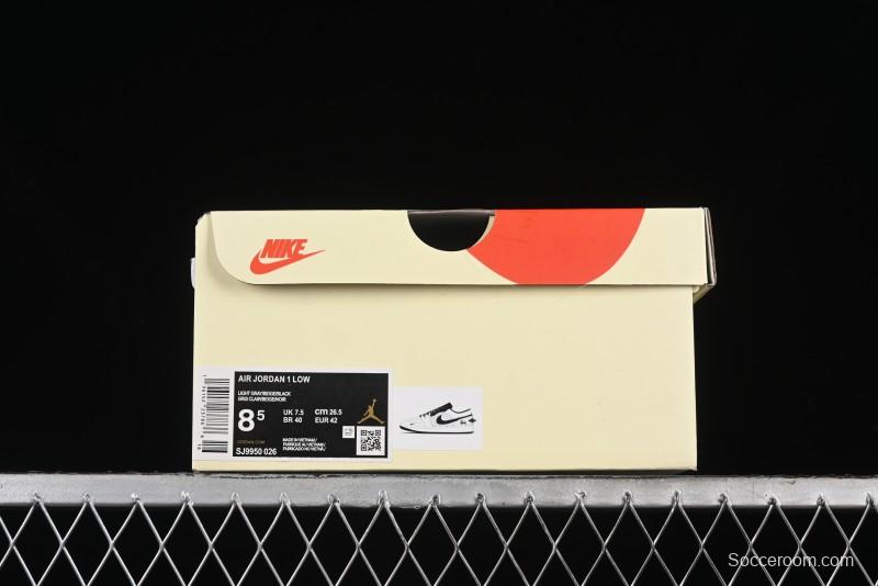 Nike Air Jordan 1 Low Stussy Collaboration - Silver Trim Black Swoosh Retro Basketball Shoes - SJ9950-026