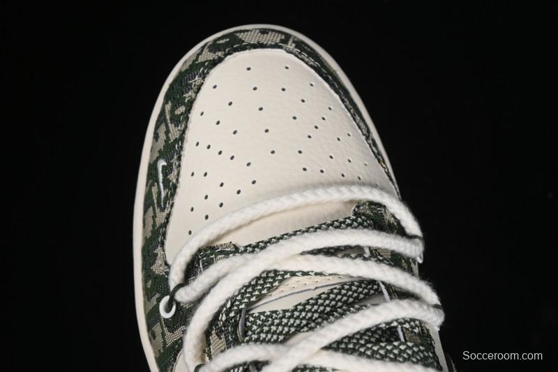 Nike SB Dunk Low Dior Collaboration - Strap Woven Green Check Anniversary High-End Custom Low-Top Casual Skate Shoes - SJ2068-309