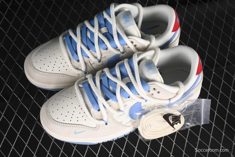 Nike SB Dunk Low Stussy Anniversary Edition Customized Low-Top Casual Skate Shoes with Blue Swoosh - SJ2068-279