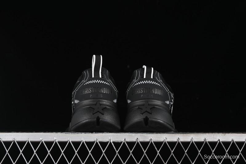 Dior Chrono Round Toe Lace-Up Lifestyle Casual Running Sneakers - 6865 WHITE BLACK