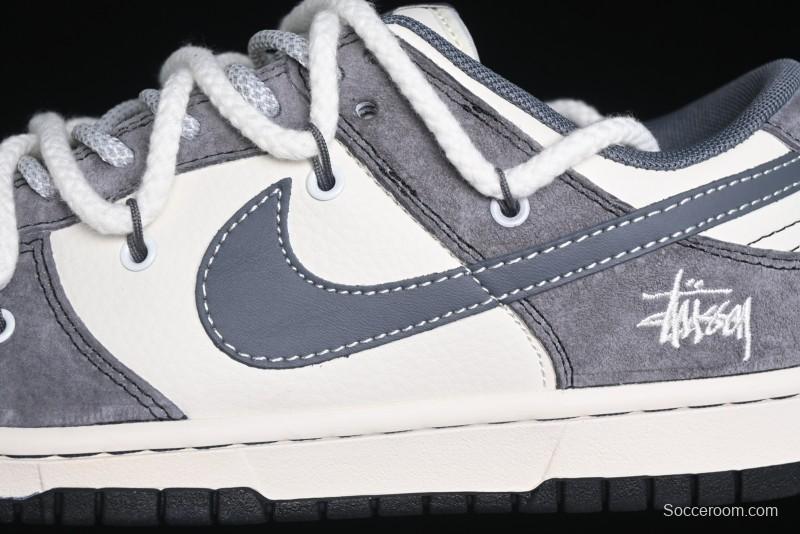 Nike SB Dunk Low Stussy Collaboration - Lace-Up Beige Grey Hook Anniversary High-End Custom Low-Top Casual Skate Shoes - YX5066-206