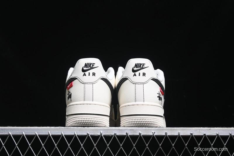 Nike Air Force 1 '07 Low Stussy Collaboration - White Black Swoosh Red Tab Low-Top Casual Sneakers - SJ6698-015
