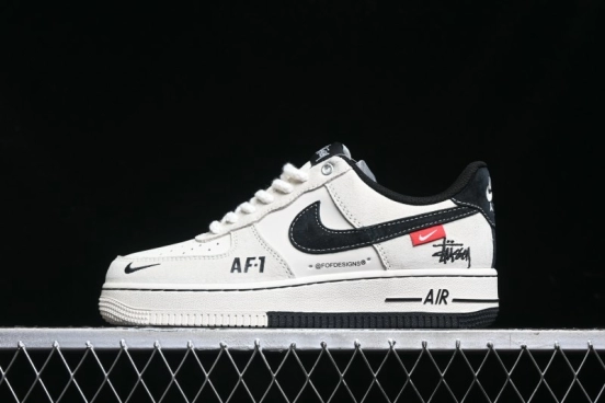Nike Air Force 1 '07 Low Stussy Collaboration - AF1 Light Grey Red Tag Low-Top Casual Sneakers SJ6698-009