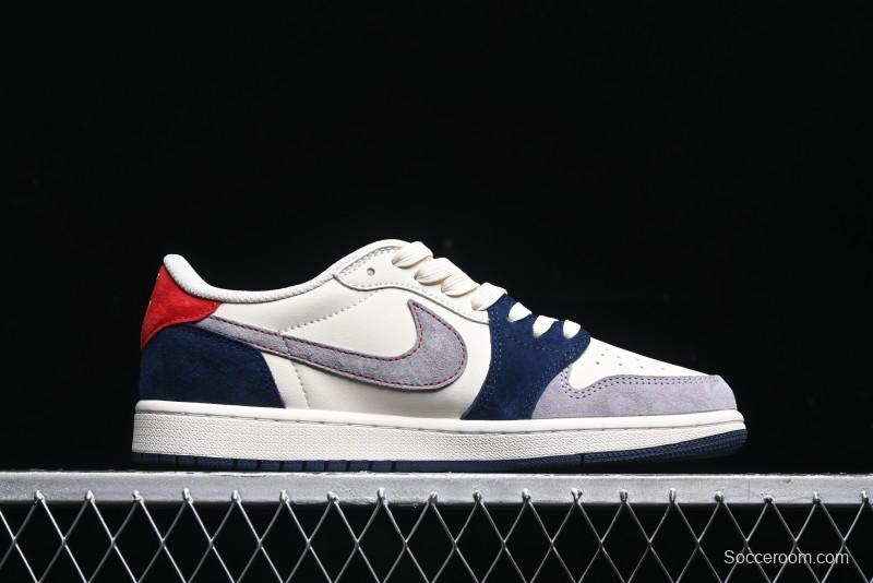 Nike Travis Scott x Fragment Design x Air Jordan 1 Low OG SP AJ1 Multi-Color Patchwork Low-Top Casual Sneakers - DM7866-039