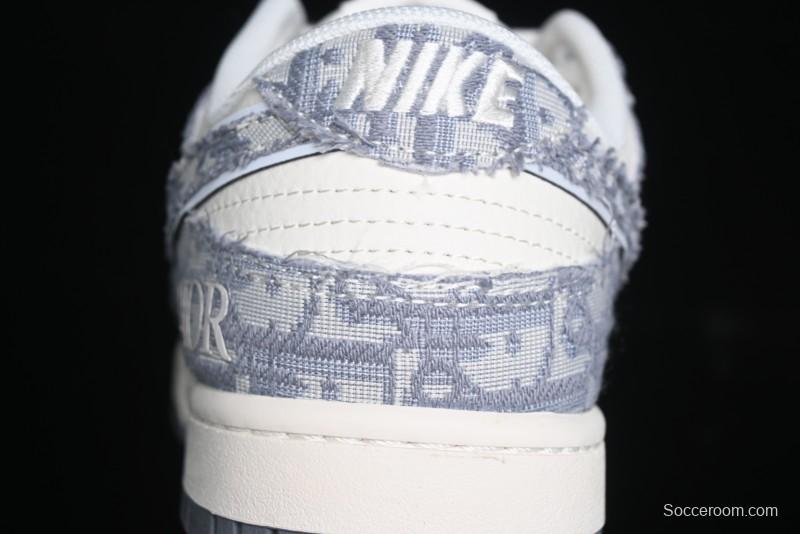 Nike SB Dunk Low Dior Collaboration - Woven Grey Check Anniversary High-End Custom Low-Top Casual Skate Shoes - YX5066-247