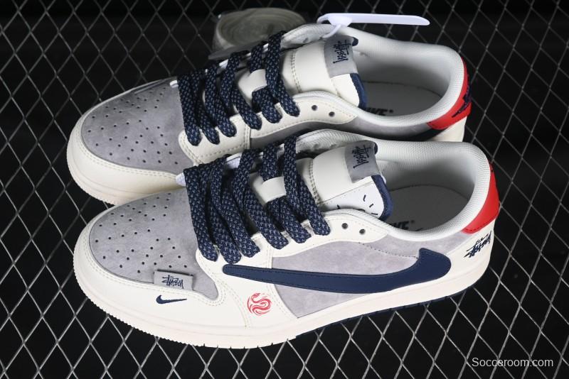 Nike Travis Scott x Fragment Design x Air Jordan 1 Low OG SP AJ1 Snake Year Limited Double Red Sole Low-Top Casual Sneakers - SJ2068-143
