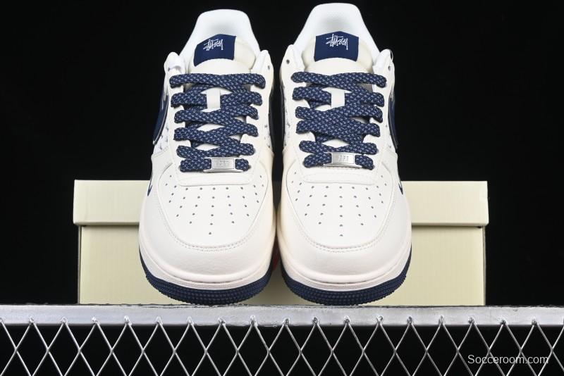 Nike Air Force 1 '07 Low Stussy Collaboration - Navy Blue & Off-White Low-Top Casual Sneakers - XZ3328-568