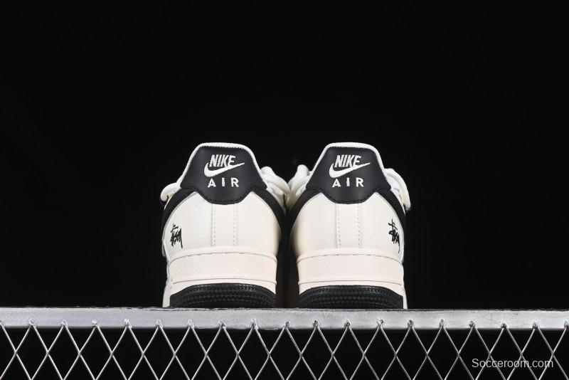 Nike Air Force 1 '07 Low Stussy Collaboration Beige Black Drawstring Casual Sneakers - SJ1198-109