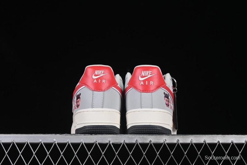 Nike Air Force 1 '07 Low Nezha Collaboration Grey Red Swoosh Casual Sneakers - DF0188-046