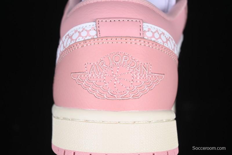 Nike Air Jordan 1 Low AJ1 Custom White Pink Low-Top Casual Lifestyle Sneakers - DC0774-162