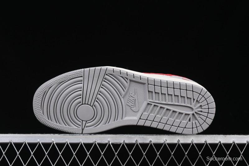 Nike Air Jordan 1 Low AJ1 Supreme Collaboration - White Grey Red Swoosh Retro Basketball Shoes - SJ9950-024