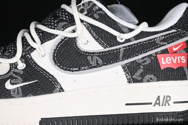 Nike Air Force 1 '07 Low Levi's Collaboration Black Denim Drawstring Casual Sneakers - SJ1198-800