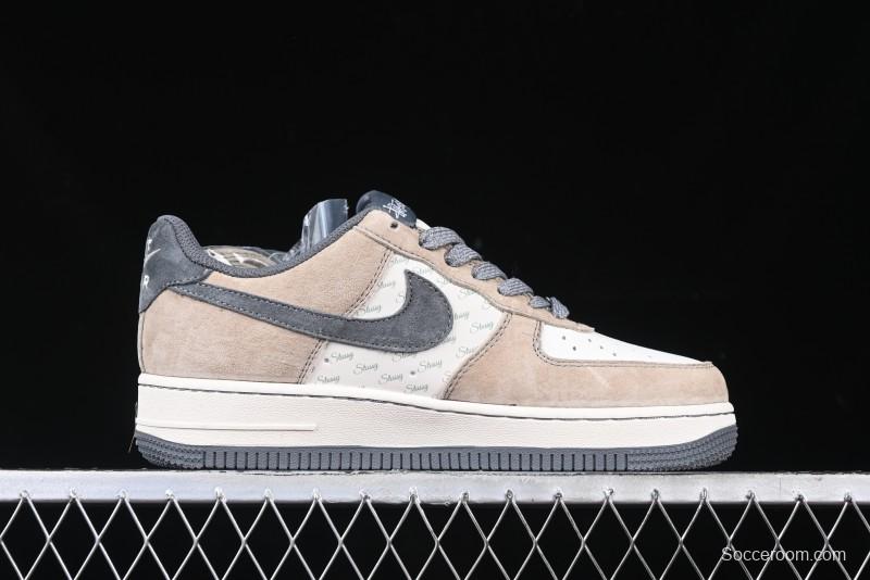 Nike Air Force 1 '07 Low Stussy Collaboration - Lambskin Brown Low-Top Casual Sneakers - XZ6188-888