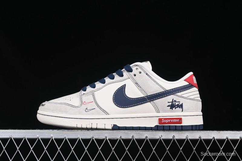 Nike SB Dunk Low Stussy Collaboration Embroidered Navy Swoosh Anniversary Custom Low-Top Casual Sneakers - MM1089-032