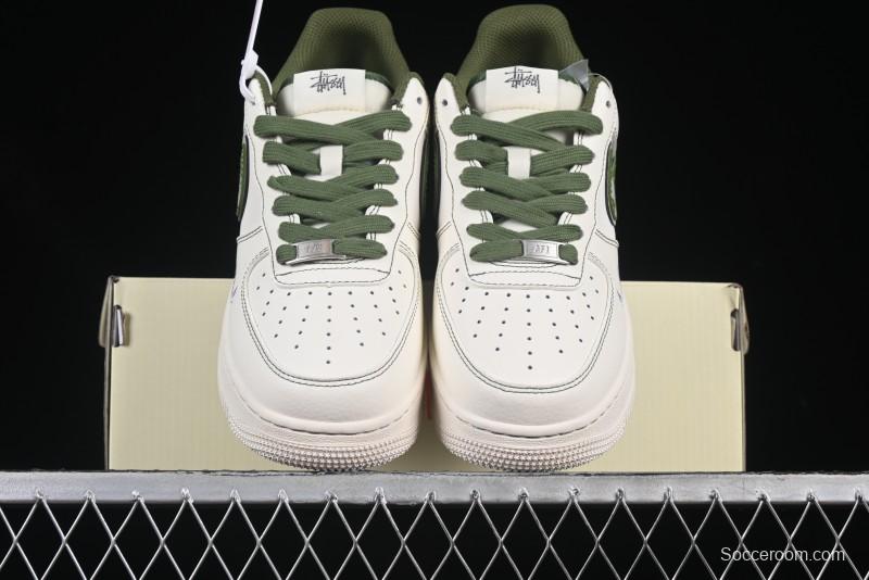 Nike Air Force 1 '07 Low Stussy Collaboration Dual-Tone Beige Green Casual Sneakers with Strap - XS1958-525