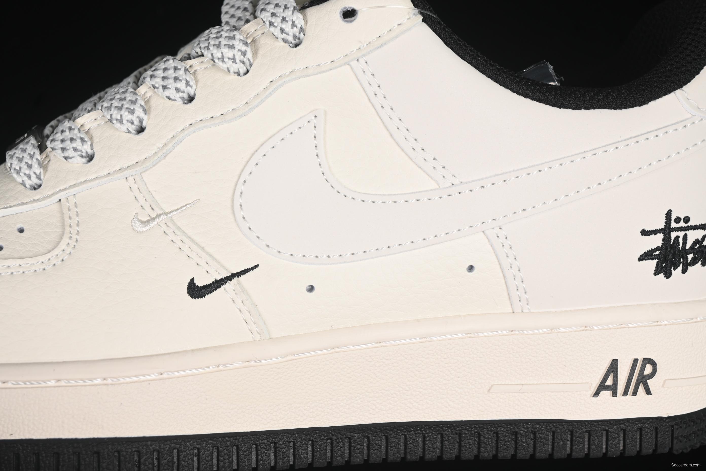 Nike Air Force 1 '07 Low Stussy Collaboration Small Double Swoosh Black Sole Low-Top Casual Sneakers - XZ6188-713