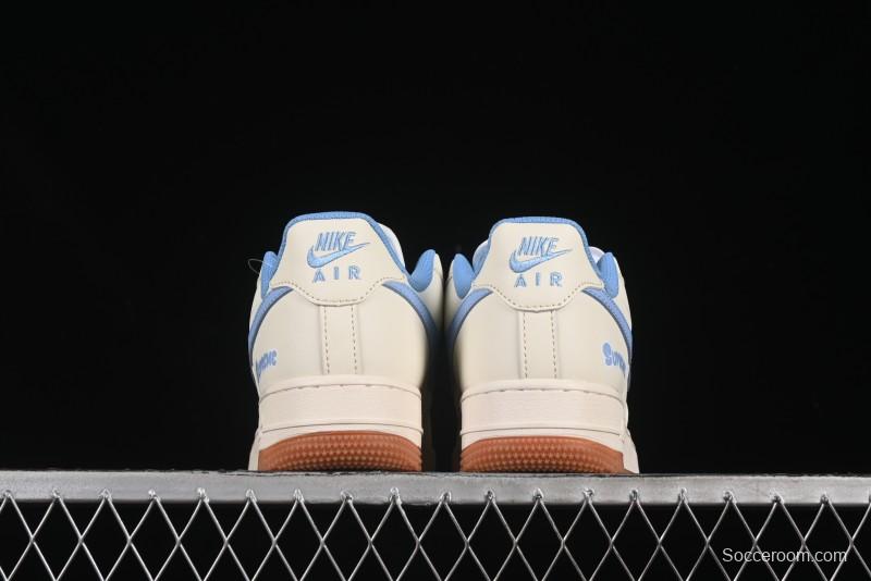 Nike Air Force 1 '07 Low Supreme Collaboration Blue Swoosh Gum Sole Casual Sneakers - XS1958-547