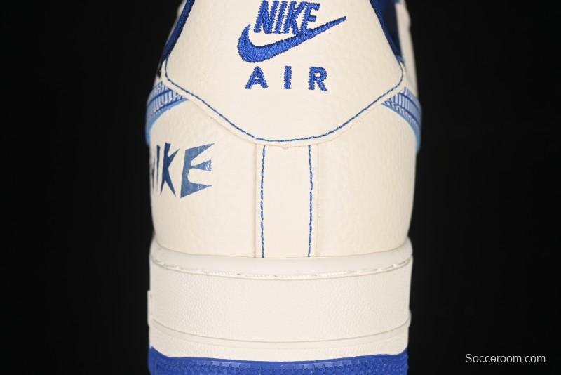 Nike Air Force 1'07 Low Casual Sneakers with Blue Line Ghost Face Design - DF0188-053