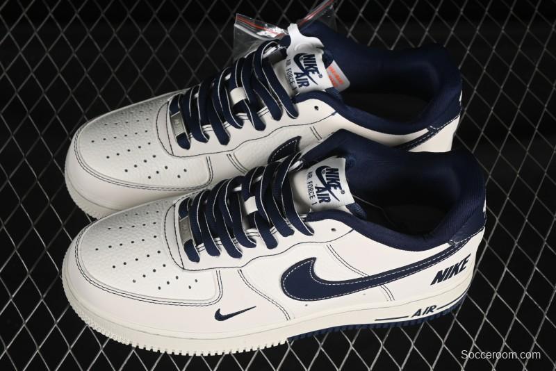 Nike Air Force 1'07 Low Casual Sneakers in Cream with Blue Swoosh - SC9207-535