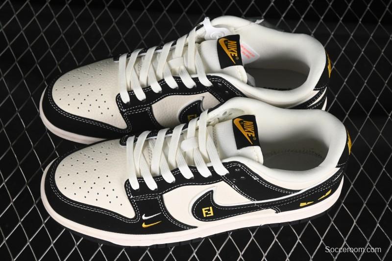 Nike SB Dunk Low Fendi Collaboration Black White Black Swoosh Anniversary Custom Low-Top Skate Shoes - LW1818-115